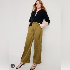 OLD NAVY HIGH WAISTED SATIN JOGGER CARGO PANTS Utility Green NWT Sz 3X